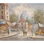 J Burnett (20th century)  Oil on panel together with an oil on canvas Each depicting Parisian street