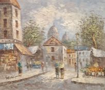 J Burnett (20th century)  Oil on panel together with an oil on canvas Each depicting Parisian street