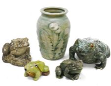 Various 20th/21st century pottery, resin and composite stone models of frogs, together with an Art
