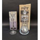 Holmegaard 'Kluk Kluk' glass decanter with box and a Dartington 'Sharon' glass candlestick with