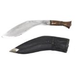 Kukri with brass-bound wooden handle, 31cm long and leather sheath