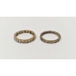 Gold-coloured metal and white stone eternity ring and another metal and white stone eternity ring (