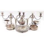 Extensive collection of silver plate and other metalwares to include a small salver, pair of three-