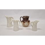 Doulton Lambeth silver-mounted brown stoneware Harvest jug and three Royal Worcester leaf-shaped