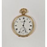 18ct gold cased open face pocket watch, the enamel dial with Roman numerals denoting hours,