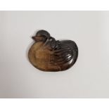 Chinese carved jade duck pendant, 5.5cm x 4.5cm