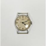 1940's Omega gentleman's WWII era wristwatch, the circular white dial with black Arabic numerals