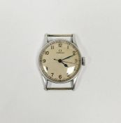 1940's Omega gentleman's WWII era wristwatch, the circular white dial with black Arabic numerals