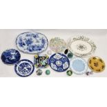 Eight various paperweights and various pottery and porcelain dishes and plates, including: Caithness