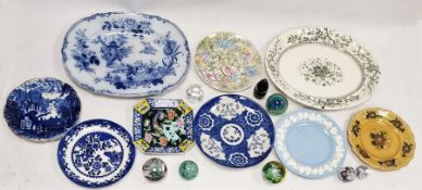 Eight various paperweights and various pottery and porcelain dishes and plates, including: Caithness