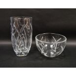 John Rocha for Waterford, a cut-glass vase and a bowl, etched marks, the vase 25cm high, the bowl