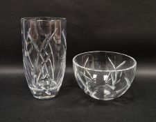 John Rocha for Waterford, a cut-glass vase and a bowl, etched marks, the vase 25cm high, the bowl