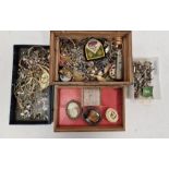 Diamante and other brooches, chains and other costume jewellery (3 boxes)