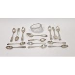 Collection of 19th century American coin silver spoons with various hallmarks including IW&JK