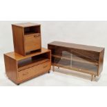 G Plan teak tv unit, a bedside unit and a mid century Avalon glazed display cabinet (3)