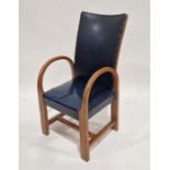 20th century oak Arts & Crafts-style armchair upholstered in a blue leatherette covering, 100cm high