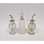 Silver-mounted cut glass perfume bottle and stopper, collar hallmarked London 1905, makers marks H&S