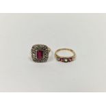 Victorian 15ct gold, pink and green stone dress ring set five stones and a gold and silver-