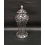 Large 19th century Continental blown baluster apothecary jar and cover, with knop finial, 41cm high
