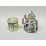 Chinese Kangxi famille verte fluted wine-pot and cover and a 19th century Canton cylindrical