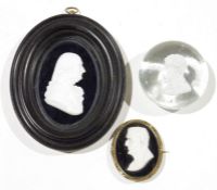 Victorian sulphide paperweight with a portrait of Lord Byron, a white glass paste portrait of Sir