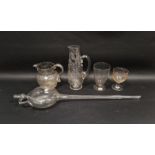 Group of 19th/early 20th century glassware, including a beer pipette, an engraved hunting rummer,