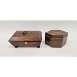 Sarcophagus-shaped mahogany jewellery box with boxwood stringing, brass loop floral mounted handle