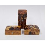 Two 19th century tortoiseshell miniature boxes in the form of tea caddies, rectangular and dome, and