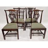 Set of Four 19th century mahogany dining chairs with pierced splats raised on squared legs with