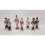 Six 20th century Continental porcelain figures of French soldiers and a Grenadier Guard similar