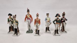 Six 20th century Continental porcelain figures of French soldiers and a Grenadier Guard similar