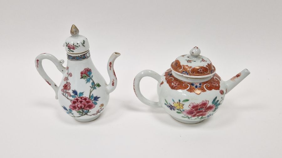 18th Century Chinese Export Famille Rose baluster ewer and cover and a globular teapot and cover,