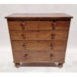 19th century mahogany chest of two short and three long graduated drawers, with knob handles and