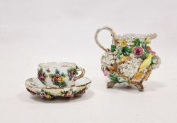 Late 19th Century Meissen Schneeballen milk-jug and a flower encrusted teacup and saucer, blue