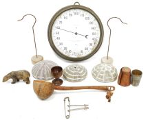 Late 19th century American standard bi-metallic thermometer, circular, quantity of sundry shells,