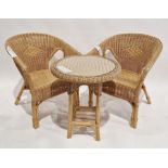 Pair of modern wicker armchairs, 73cm high approx. together with a similar coffee table