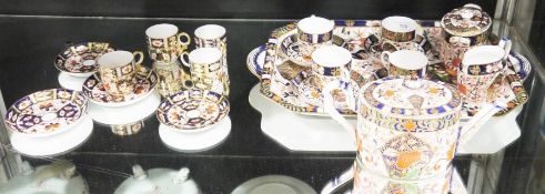 Late 19th century Crown Derby imari part tea-service for four on tray, with printed crowned D marks,