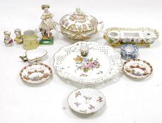 Group of mid to late 19th century Continental porcelain, including: a footed shaped oval inkstand