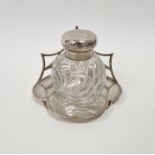 Victorian silver single inkstand, with pierced lozenge-shaped gallery and trefoil footed stand,