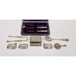 Assorted Victorian and 20th century silver including a matchbox case, pierced and shell shaped sugar