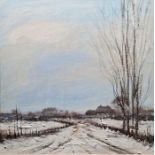 Peter Hodson (21st century)  Oil on board Winter Landscape, probably Norfolk 27.5cm x 27.5cm, framed