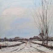 Peter Hodson (21st century)  Oil on board Winter Landscape, probably Norfolk 27.5cm x 27.5cm, framed