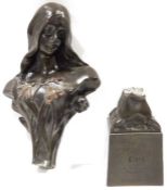 Bronze-finish Art Nouveau bust by G Schoeman 'Ethne', 21cm high (the column snapped at base)
