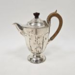 George VI silver teapot, with carved wooden handle and knob to lid, hallmarked Sheffield 1936 by