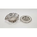 Silver sweetmeat dish with wavy border, scroll pierced sides and circular foot, London 1957, 4ozt