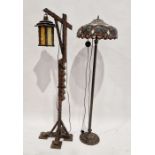 Modern Tiffany-style glass shaded standard lamp, 154cm high and an oak lantern on stand (2)