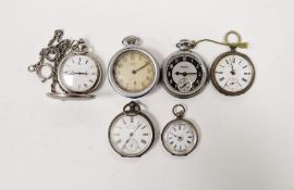 Continental silver open-faced faced pocket watch, the enamel dial with Roman numerals denoting