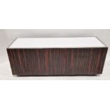 Modern sideboard with faux macassar ebony laminate, white top with chromed metal edge, height