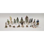 Collection of Chinese Shiwan figures, many in miniature, two snuff bottles and carved stone
