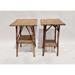 Two Victorian bamboo and wicker two-tier side tables, the largest 71cm high x 49cm wide x 50cm deep